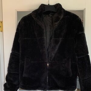 Girls Black Faux Fur Fuzzy Jacket